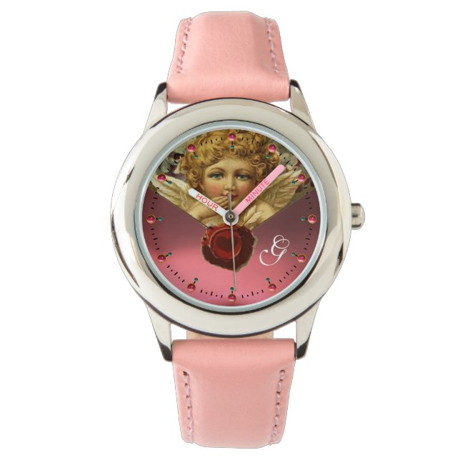 ANGEL HEART WAX SEAL,PINK RUBY GEM MONOGRAM WATCH (Front)