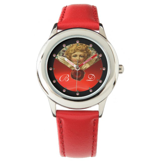 ANGEL HEART WAX SEAL RED RUBY GEMSTONE MONOGRAM WATCH (Front)