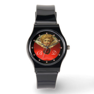 ANGEL HEART WAX SEAL RED RUBY GEMSTONE MONOGRAM WATCH