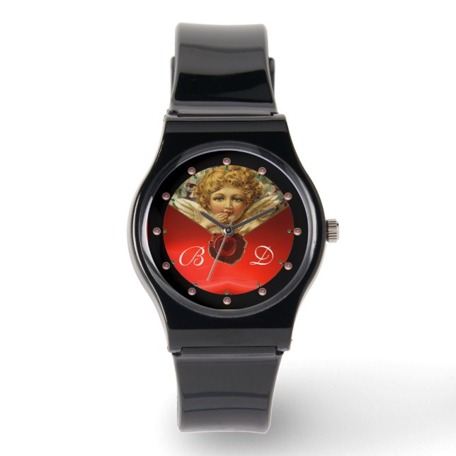 ANGEL HEART WAX SEAL RED RUBY GEMSTONE MONOGRAM WATCH (Front)