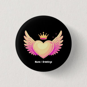 Angel Heart with Cool Pink Wings and Crown A Touch 3 Cm Round Badge