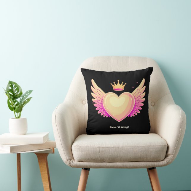 Angel Heart with Cool Pink Wings and Crown A Touch Cushion (Chair)