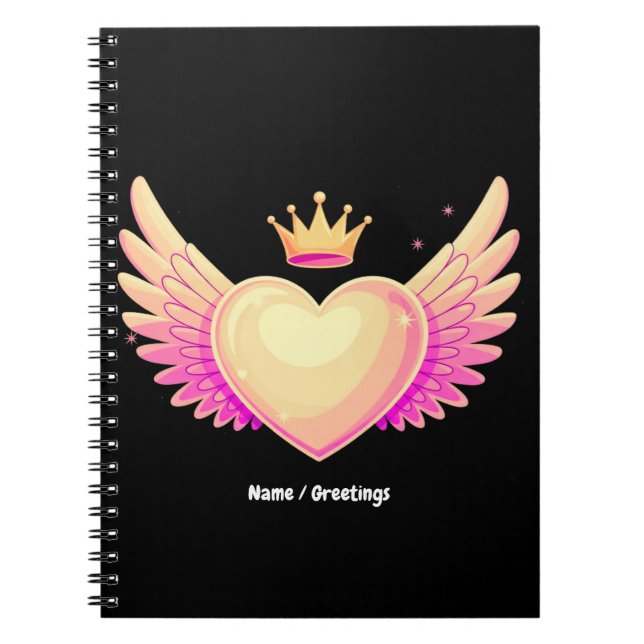 Angel Heart with Cool Pink Wings and Crown A Touch Notebook (Front)