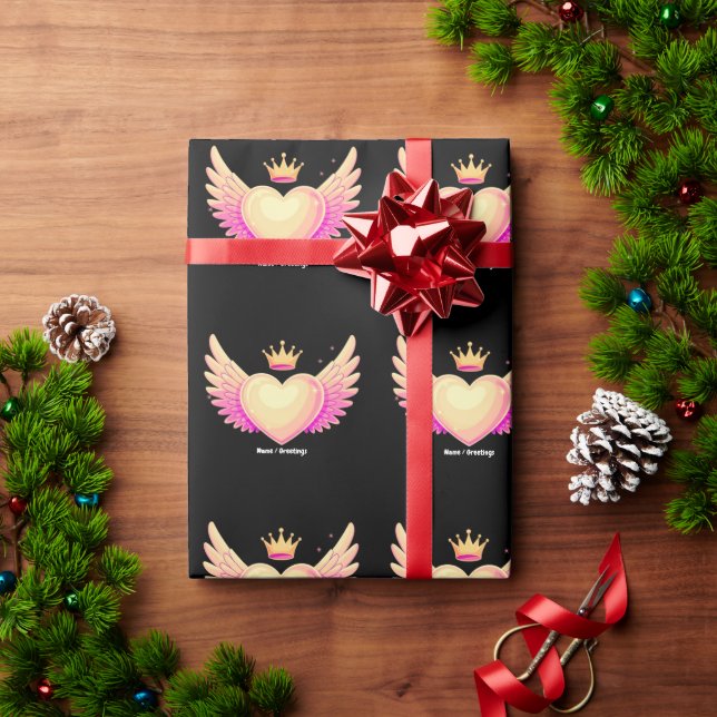 Angel Heart with Cool Pink Wings and Crown A Touch Wrapping Paper (Holiday Gift)