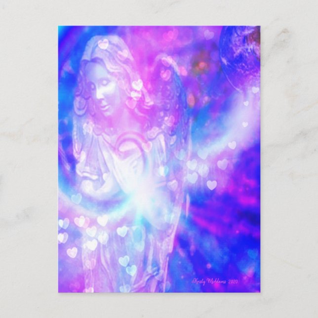 Angel Hearts Praying Beautiful Purple Watercolor Postcard (Front)