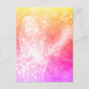 Angel Hearts Praying Pink Beautiful Watercolor Art Postcard