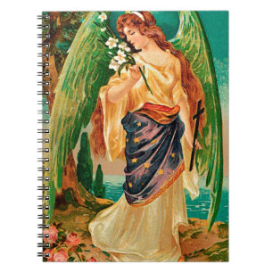 Angel holding a floral branch notebook