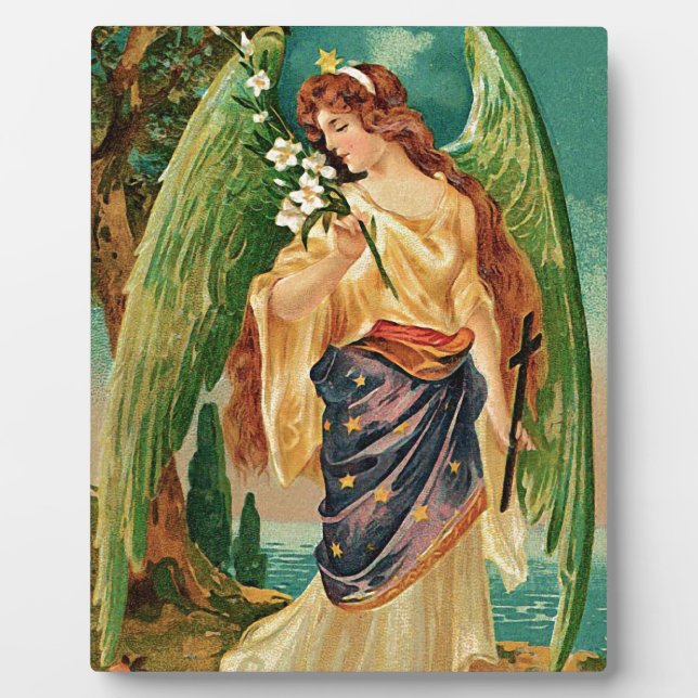 Angel holding a floral branch plaque (Front)