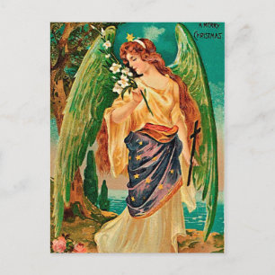 Angel holding a floral branch postcard