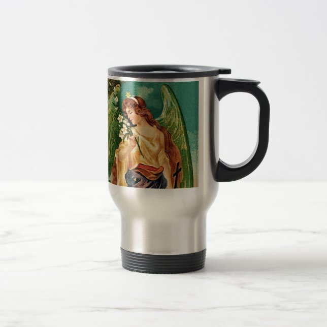 Angel holding a floral branch travel mug (Right)
