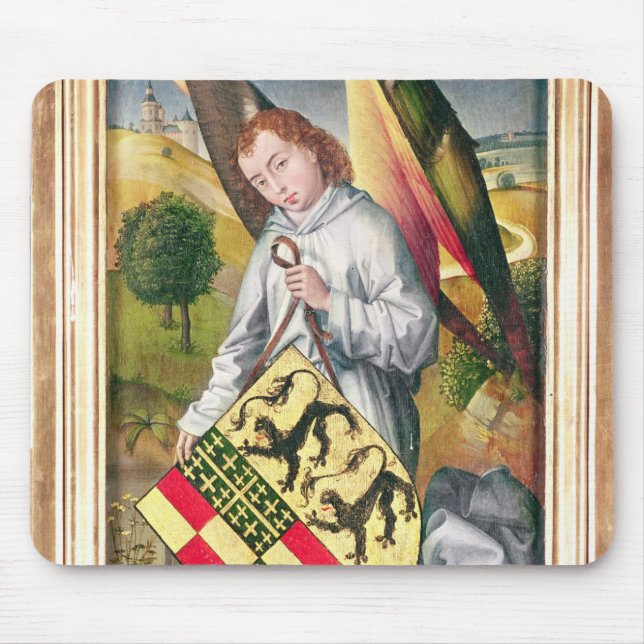 Angel holding a shield with  two leopards mouse mat (Front)