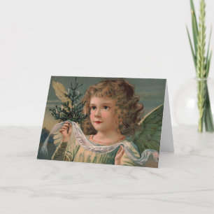 Angel Holding a Tiny Candlelit Christmas Tree Holiday Card