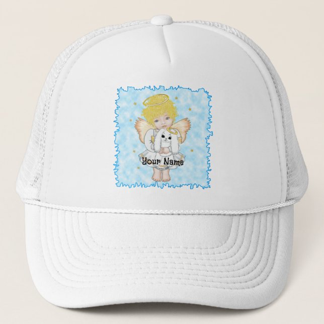 Angel Holding Bunny Rabbit Trucker Hat (Front)