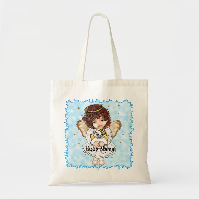 Angel Holding Cat Tote Bag (Front)