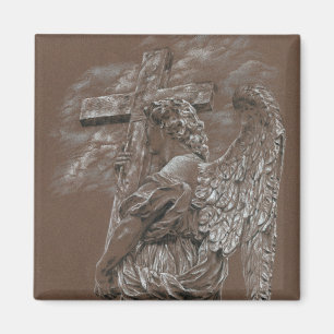 Angel Holding Cross Art Magnet