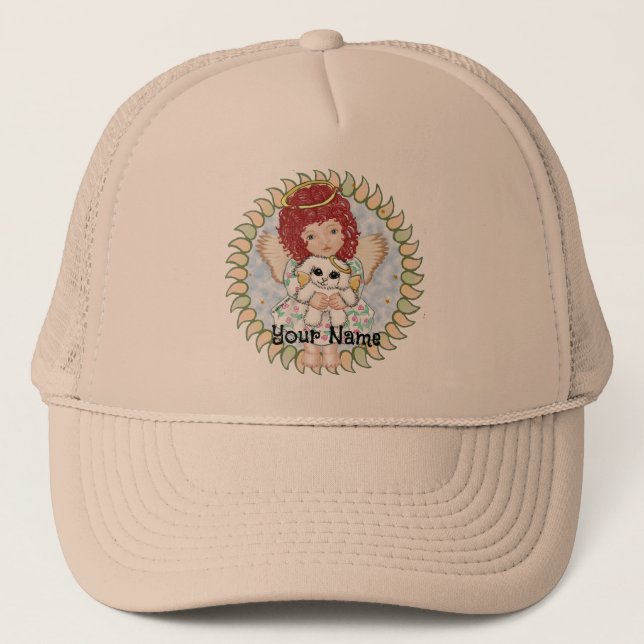 Angel Holding Dog Trucker Hat (Front)