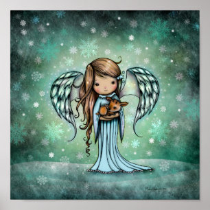 Angel holding Fawn Illustrated Art Poster