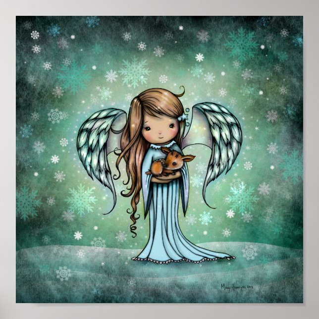 Angel holding Fawn Illustrated Art Poster (Front)