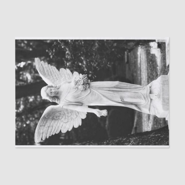 Angel holding flowers black and white photography tissue paper (Front)
