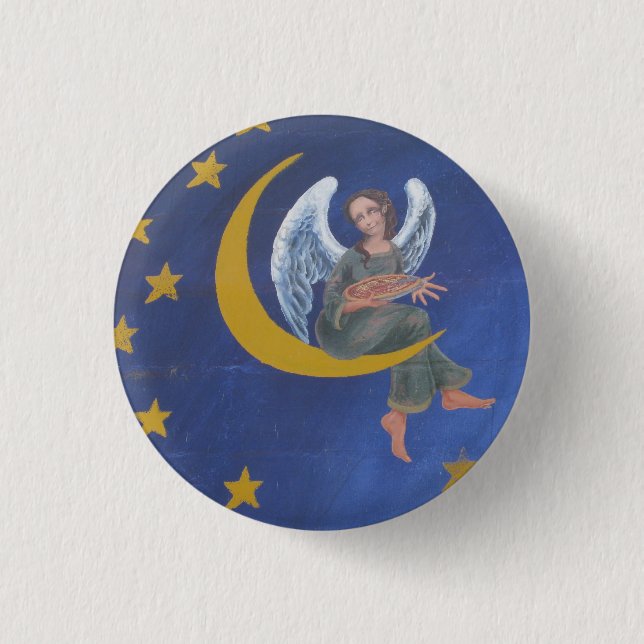 Angel Holding Pizza Button ! (Front)