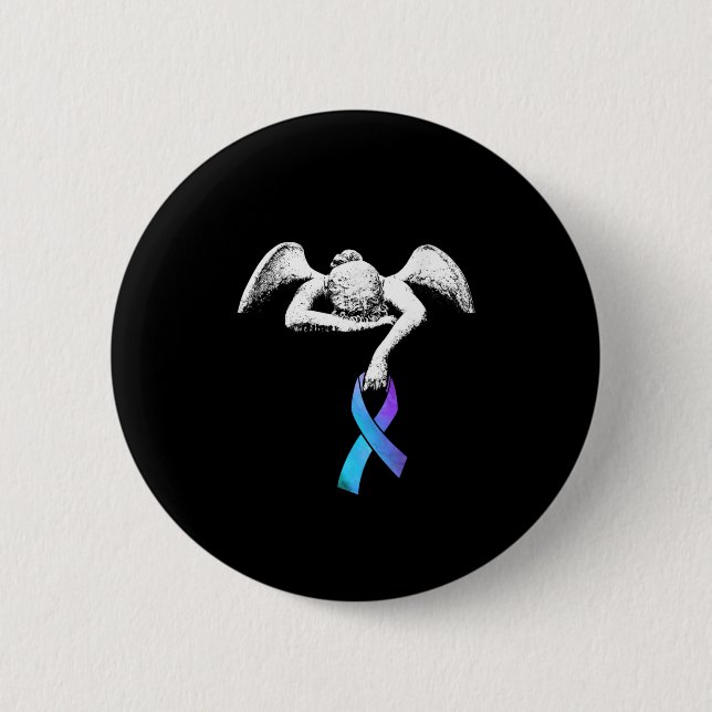 Angel Holds Teal Purple Ribbon Suicide Prevention 6 Cm Round Badge (Front)