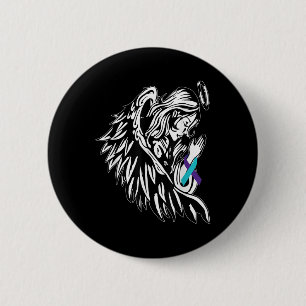 Angel Holds Teal Purple Ribbon Suicide Prevention 6 Cm Round Badge