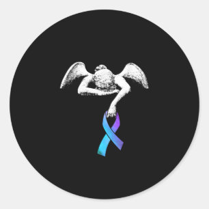 Angel Holds Teal Purple Ribbon Suicide Prevention Classic Round Sticker