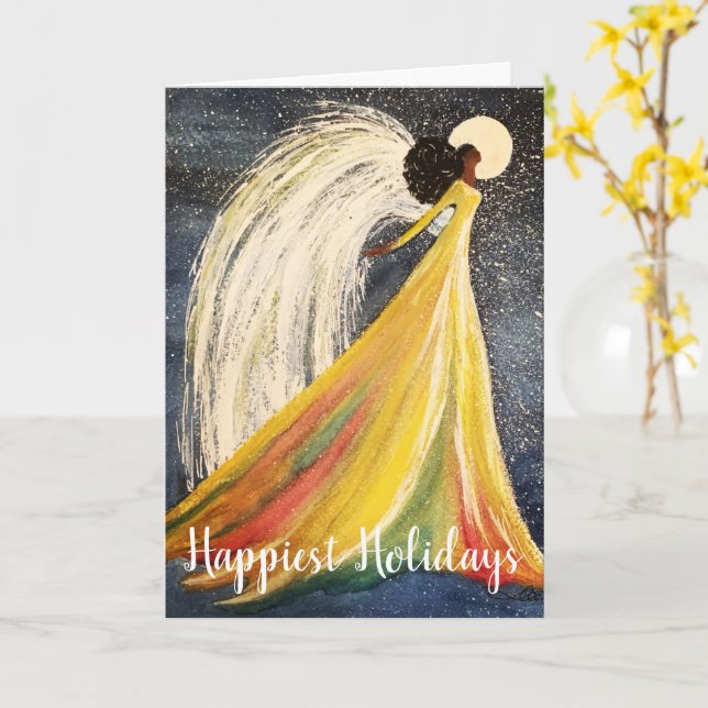 Angel Holiday Greeting Card (Yellow Flower)
