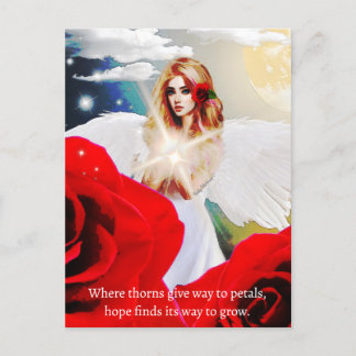 Angel Hope Red Rose Inspirational Quote Art Postcard