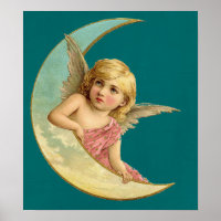 Angel in a crescent moon vintage image