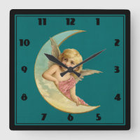 Angel in a crescent moon vintage image