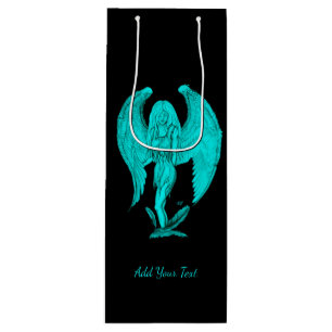 Angel in Black and Green design ,  Add Your Text Wine Gift Bag
