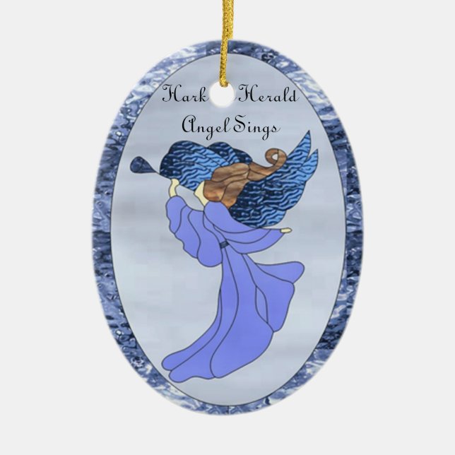 Angel in Blue Stained Glass Ceramic Tree Decoration (Front)