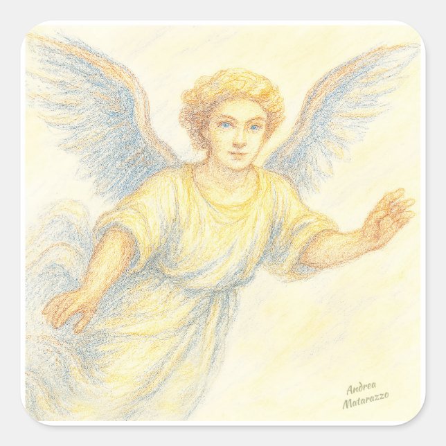 Angel in flight with a smile square sticker (Front)