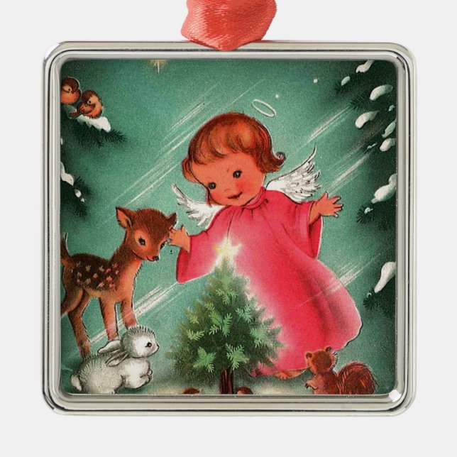 Angel In Forest Metal Tree Decoration (Front)