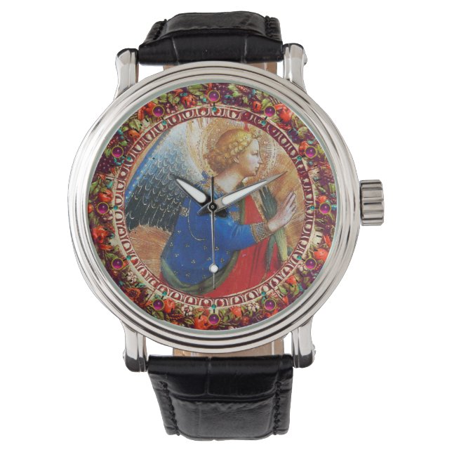 ANGEL IN GOLD RED AND BLUE, FLORAL CROWN WITH GEMS WATCH (Front)