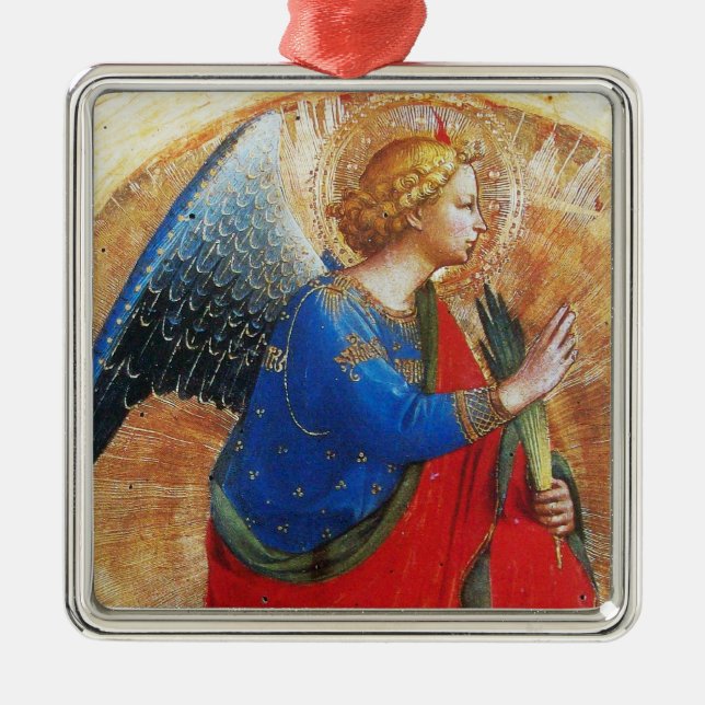 ANGEL IN GOLD RED BLUE,,Archangel Gabriel Metal Tree Decoration (Front)