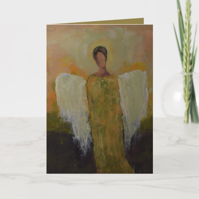 Angel in green & gold blank thank you card (Front)