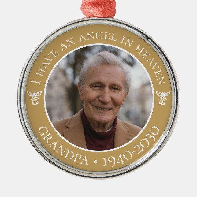 Angel in Heaven Grandpa Memorial Photo Metal Tree Decoration (Front)