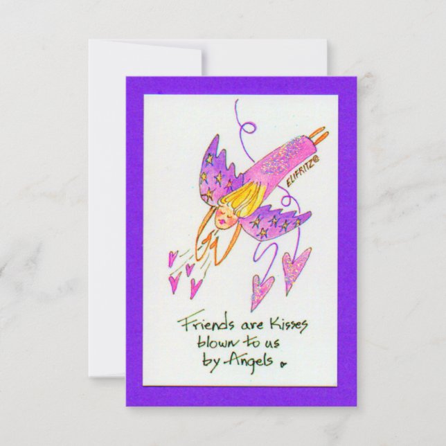Angel in Purple Brings Friends As Kisses Sketch Thank You Card (Front)