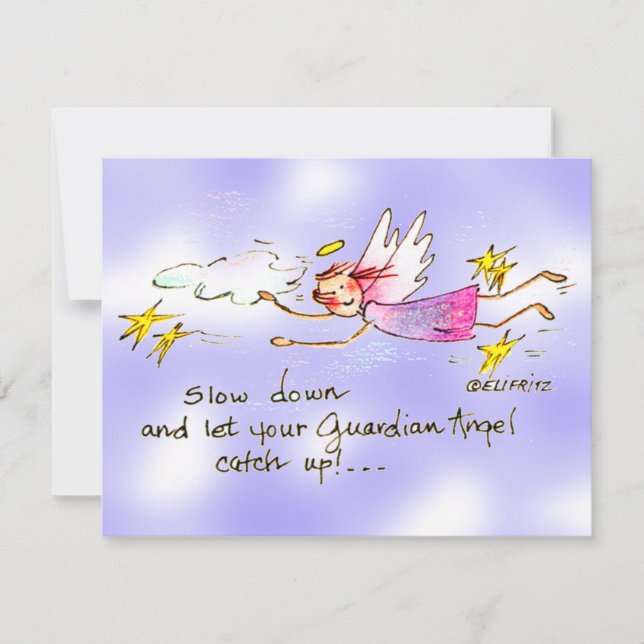 Angel In Purple & Gold Stars Says Slow Down Sketch Card (Front)