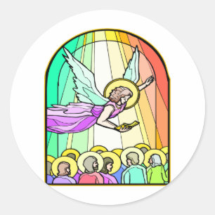 Angel In Stained Glass Window #0011 Classic Round Sticker