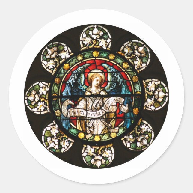 Angel in Stained Glass Window Art Classic Round Sticker (Front)