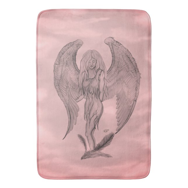 Angel in Tattoo Style Bath Mat (Front Vertical)
