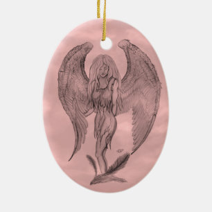 Angel in Tattoo Style Ceramic Tree Decoration
