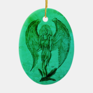 Angel in Tattoo Style Ceramic Tree Decoration
