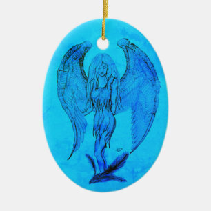 Angel in Tattoo Style Ceramic Tree Decoration