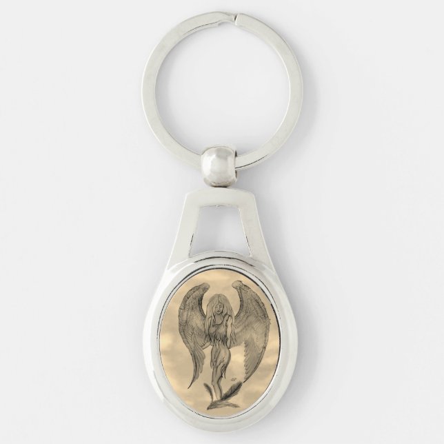 Angel in Tattoo Style Key Ring (Front)