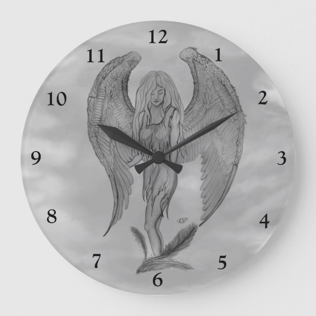 Angel in Tattoo Style Large Clock (Front)