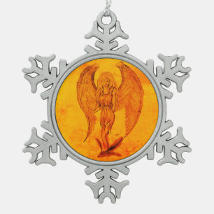 Angel in Tattoo Style Snowflake Pewter Christmas Ornament